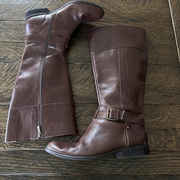Anne Klein Women 'Costaro' Riding Boot Brown Leather, US 9.5 Wide Calf - Picture 2 of 8